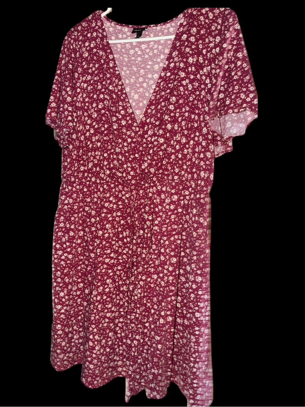 torrid Wine-Red Floral V-Neck Flutter Sleeve Dress